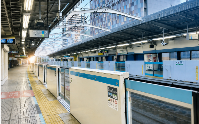 初めてのTUBEライブへ向かう道をイメージした静かな駅のホーム